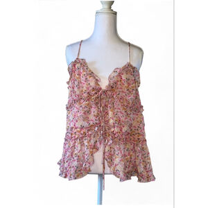 Lush NWT Pink Ditsy Floral Ruffle Tie Front Cami Top XL